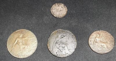 sixpence piece 1917 penny 1921 penny 1902 half penny